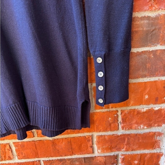 Laure Ralph Lauren Womens Large Navy Wool Blend Turtleneck Sweater Button Sleeve - Picture 3 of 8